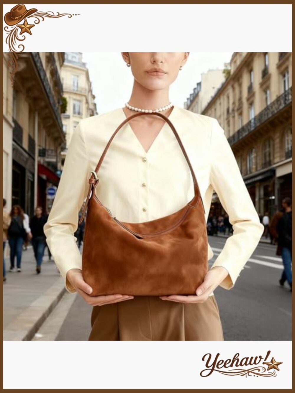 Faux Suede Hobo Bag with 2 Straps, Lightweight Crossbody Purse - Picture 3 of 7